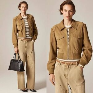 J. Crew Suede Bomber Jacket in Camel